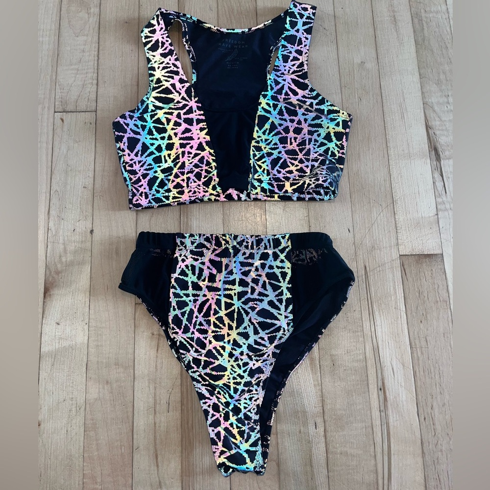 Freedom Rave Wear Geometric Reflective 2 Piece Set Medium